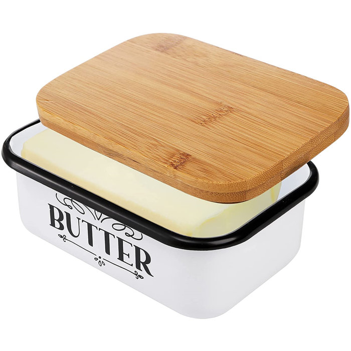 Gracie Oaks Butter Dish With Wooden Lid Unbreakable Enamel Butter